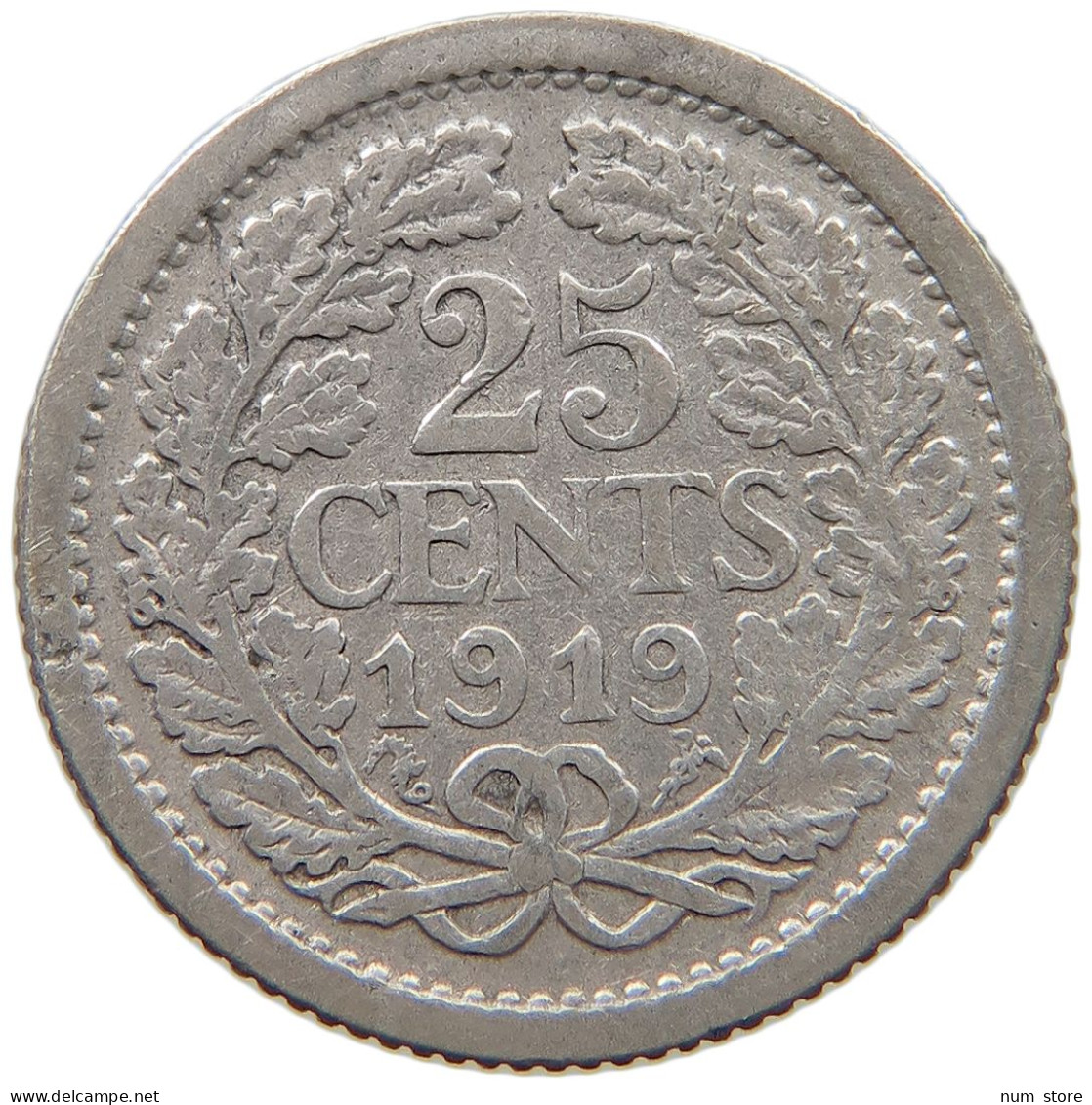 NETHERLANDS 25 CENTS 1919 Wilhelmina 1890-1948 #c040 0425 - 25 Cent