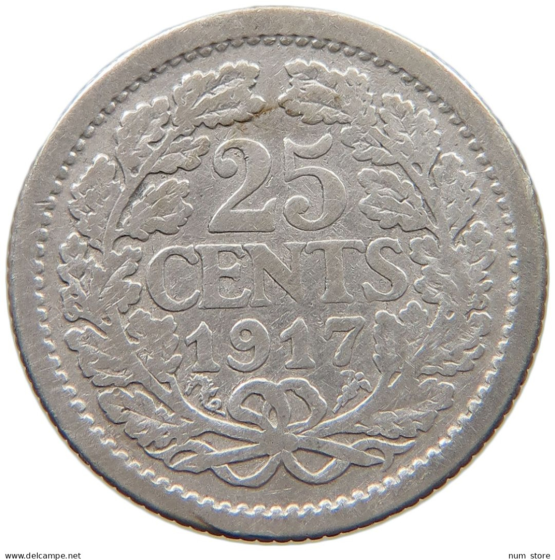 NETHERLANDS 25 CENTS 1917 Wilhelmina 1890-1948 #c040 0421 - 25 Centavos