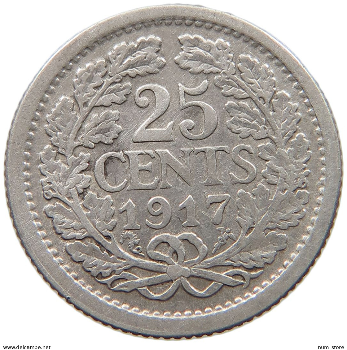 NETHERLANDS 25 CENTS 1917 Wilhelmina 1890-1948 #c025 0159 - 25 Centavos