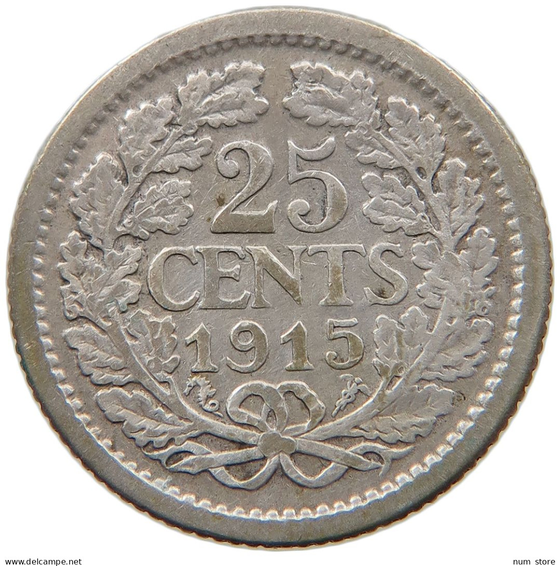 NETHERLANDS 25 CENTS 1915 Wilhelmina 1890-1948 #a032 0939 - 25 Centavos