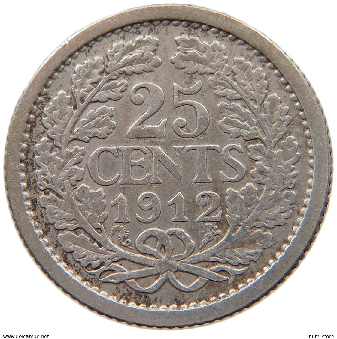 NETHERLANDS 25 CENTS 1912 Wilhelmina 1890-1948 #s035 0359 - 25 Centavos