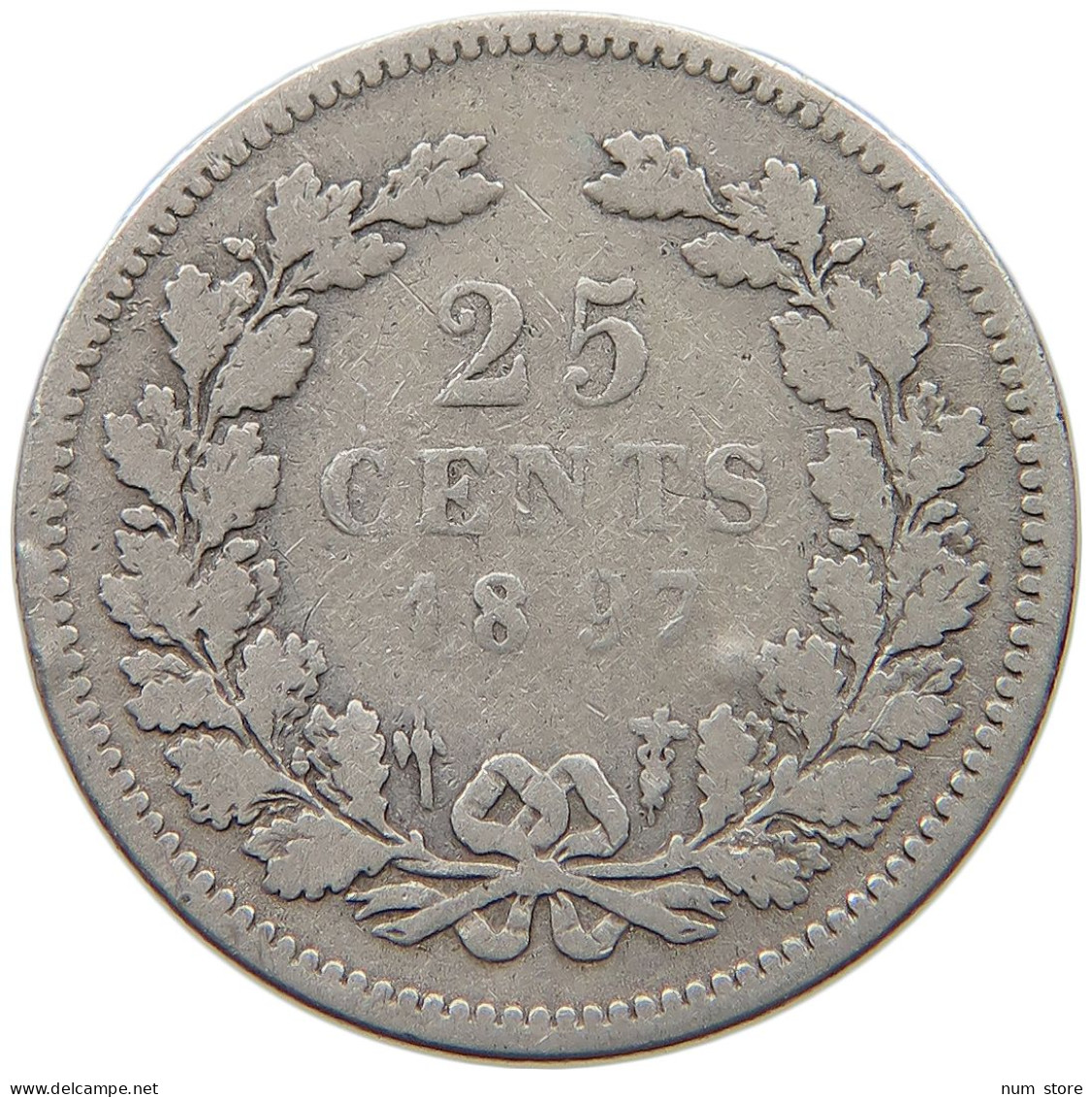 NETHERLANDS 25 CENTS 1897 Wilhelmina 1890-1948 #a033 0757 - 25 Cent