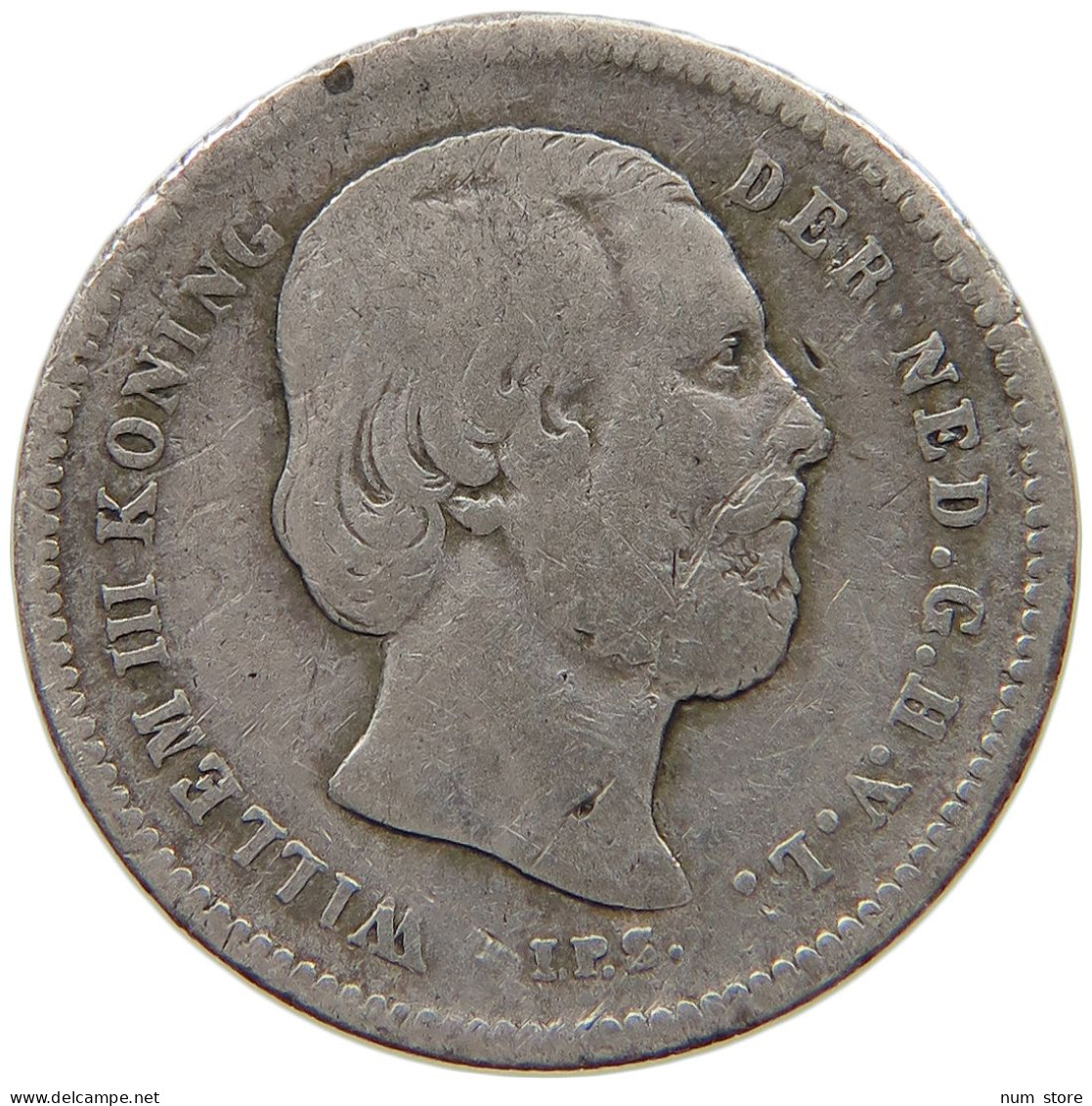 NETHERLANDS 25 CENTS 1890 Willem III. 1849-1890 NO DOT RARE #c024 0251 - 1849-1890 : Willem III