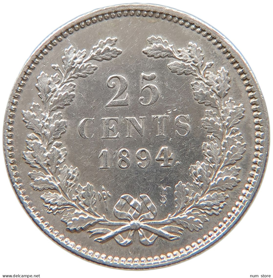 NETHERLANDS 25 CENTS 1894 Wilhelmina 1890-1948 RARE #s031 0213 - 25 Centavos