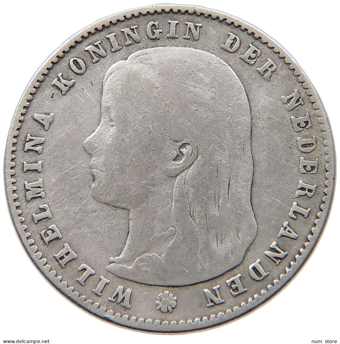 NETHERLANDS 25 CENTS 1895 Wilhelmina 1890-1948 RARE #s049 0373 - 25 Cent