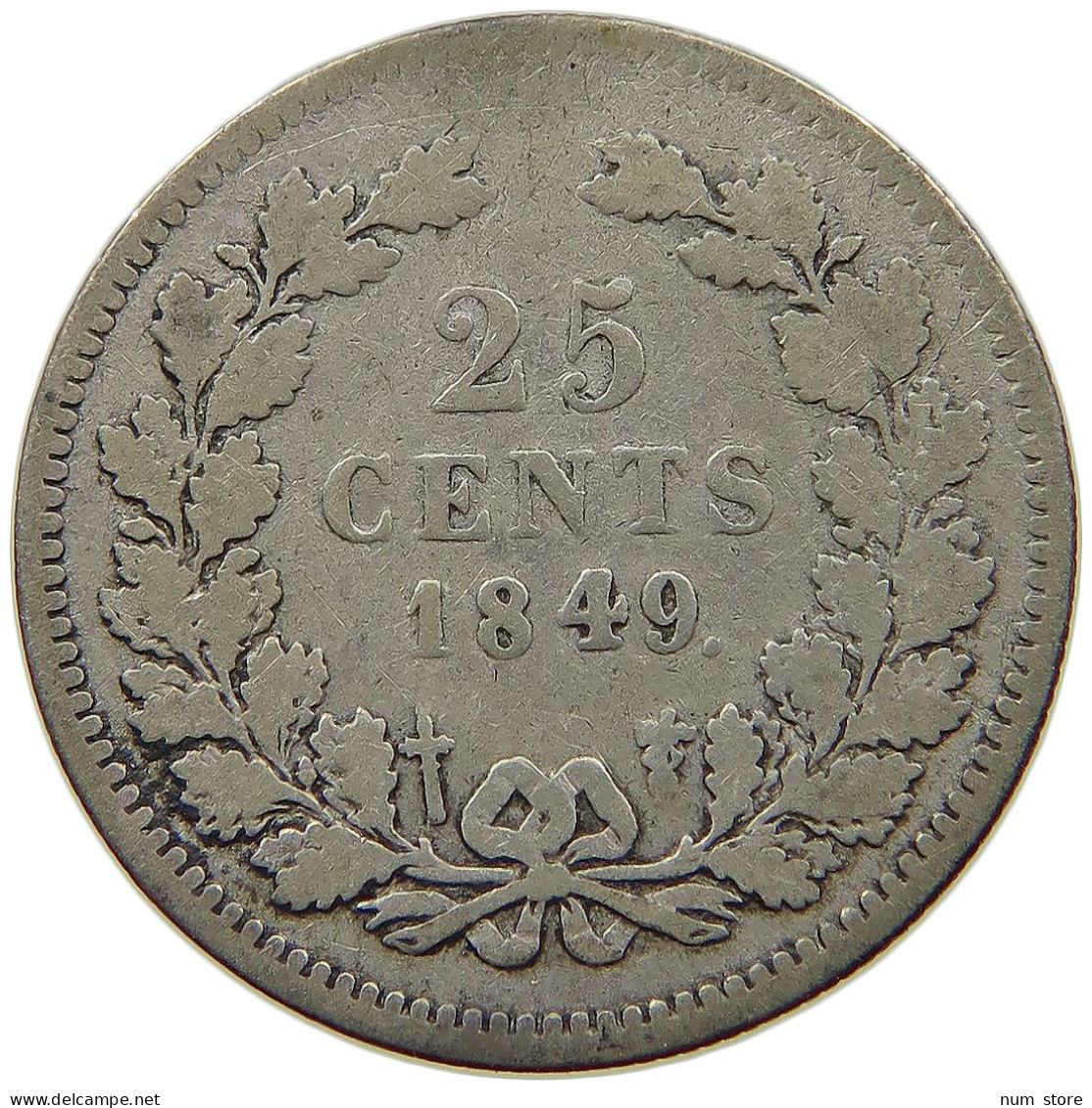 NETHERLANDS 25 CENTS 1849 WILLEM II. 1840-1849 #s060 0353 - 1840-1849: Willem II.