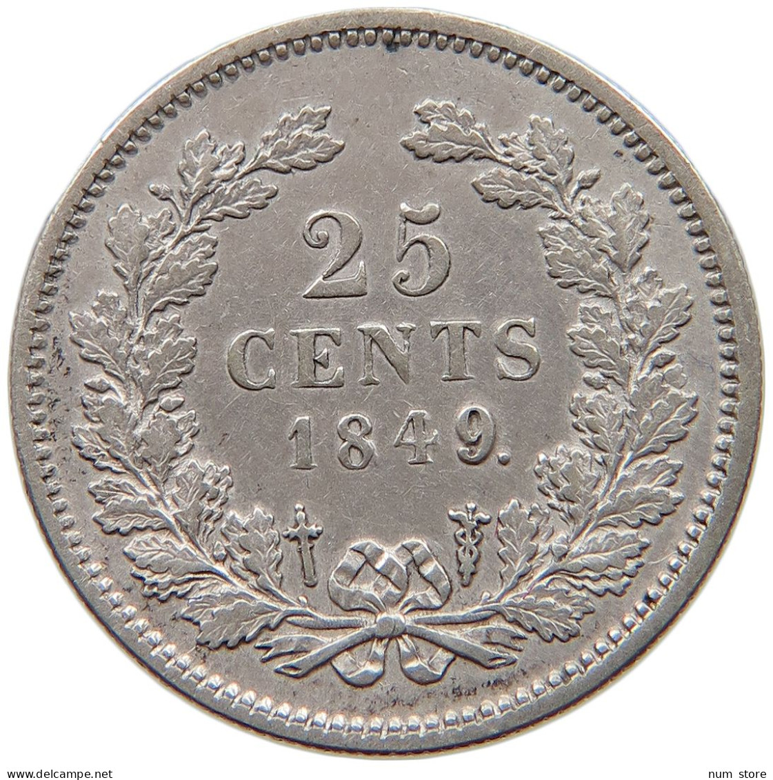 NETHERLANDS 25 CENTS 1849 WILLEM II. 1840-1849 #t083 0081 - 1840-1849: Willem II.