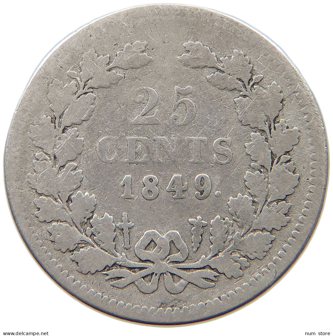 NETHERLANDS 25 CENTS 1849 WILLEM II. 1840-1849 #s049 0555 - 1840-1849: Willem II