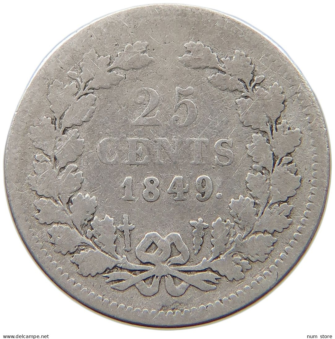 NETHERLANDS 25 CENTS 1849 WILLEM II. 1840-1849 #s049 0555 - 1840-1849: Willem II.