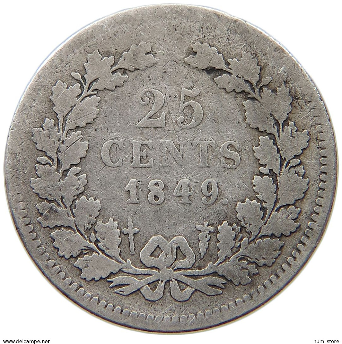 NETHERLANDS 25 CENTS 1849 WILLEM II. 1840-1849 #s049 0587 - 1840-1849: Willem II.