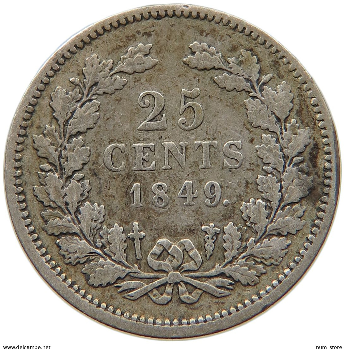 NETHERLANDS 25 CENTS 1849 WILLEM II. 1840-1849 #s017 0065 - 1840-1849: Willem II.