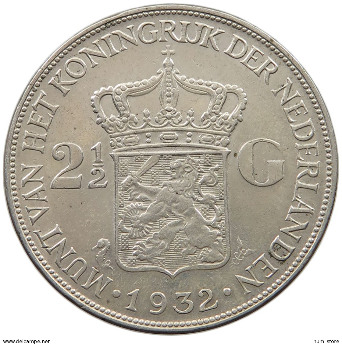 NETHERLANDS 2 1/2 GULDEN 1932 Wilhelmina 1890-1948 #t007 0391 - 2 1/2 Gulden