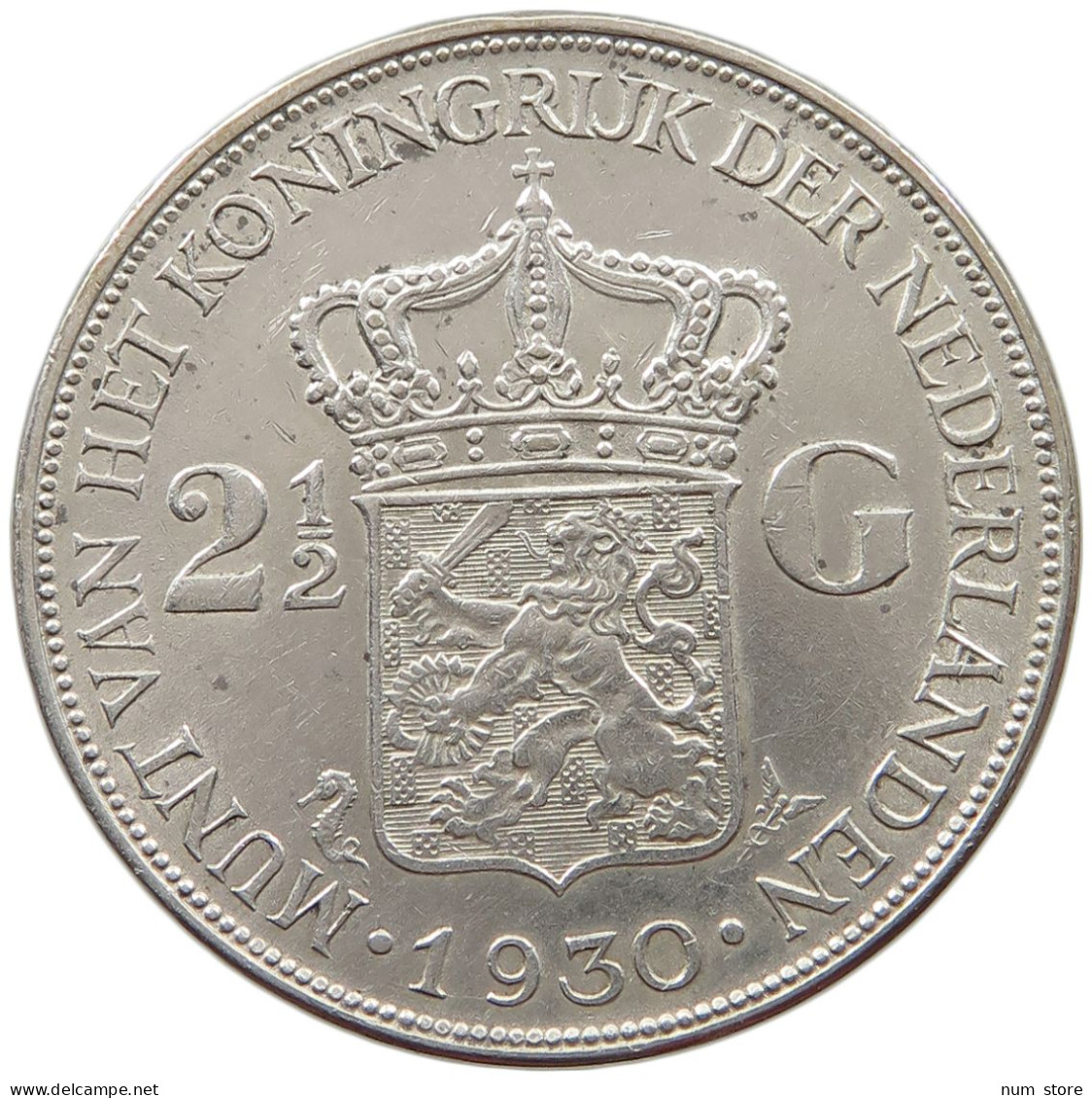 NETHERLANDS 2 1/2 GULDEN 1930 Wilhelmina 1890-1948 #t147 0079 - 2 1/2 Florín Holandés (Gulden)