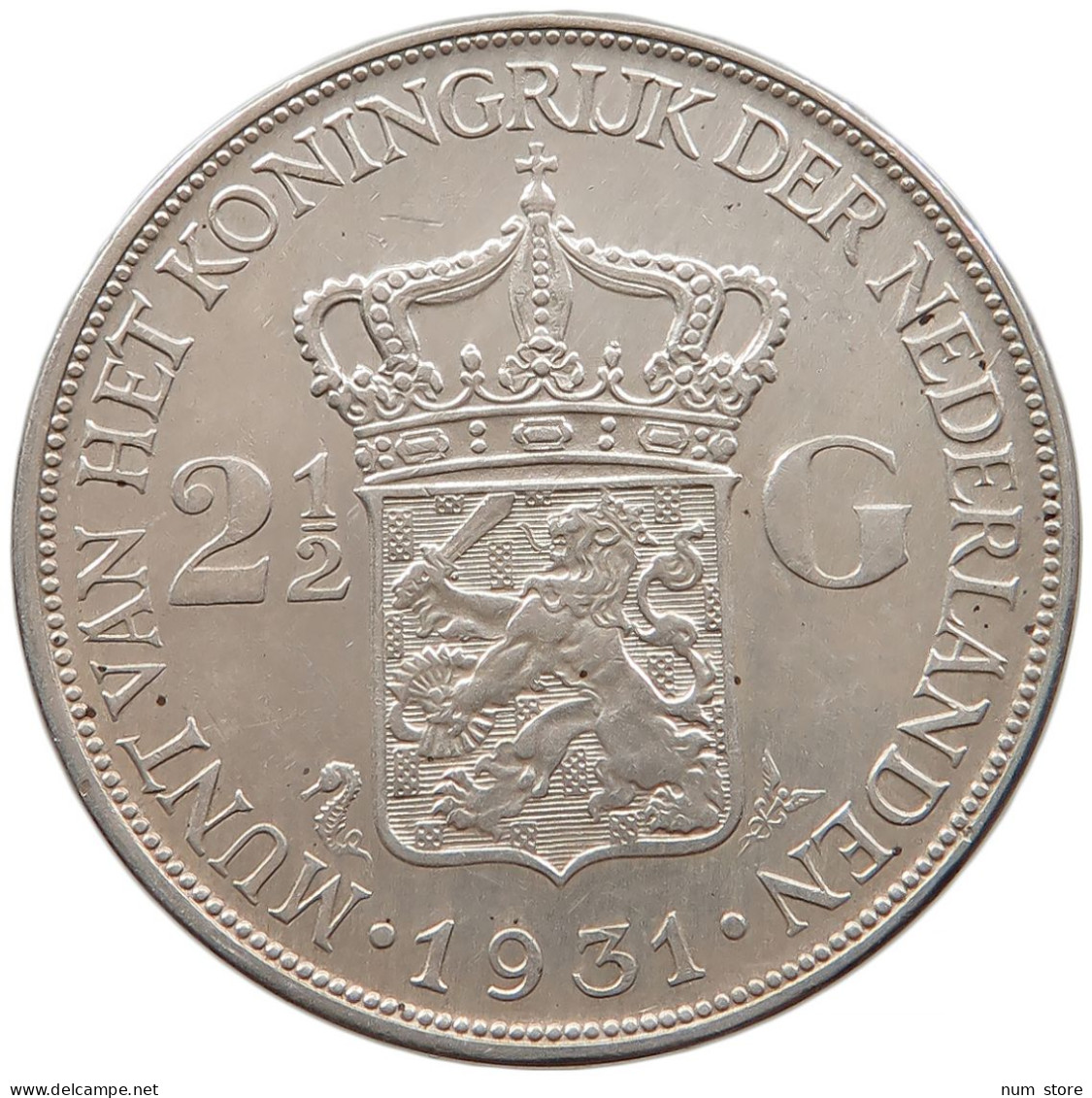 NETHERLANDS 2 1/2 GULDEN 1931 Wilhelmina 1890-1948 #t012 0051 - 2 1/2 Gulden