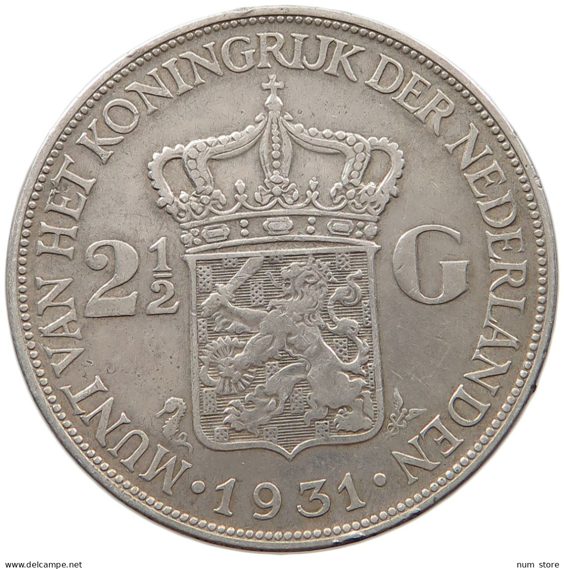 NETHERLANDS 2 1/2 GULDEN 1931 Wilhelmina 1890-1948 #c057 0319 - 2 1/2 Florín Holandés (Gulden)