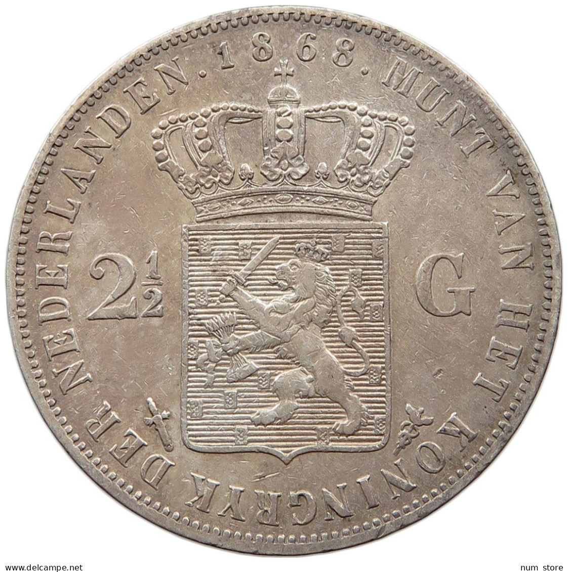 NETHERLANDS 2 1/2 GULDEN 1868 Willem III. 1849-1890 #t083 0269 - 1849-1890 : Willem III