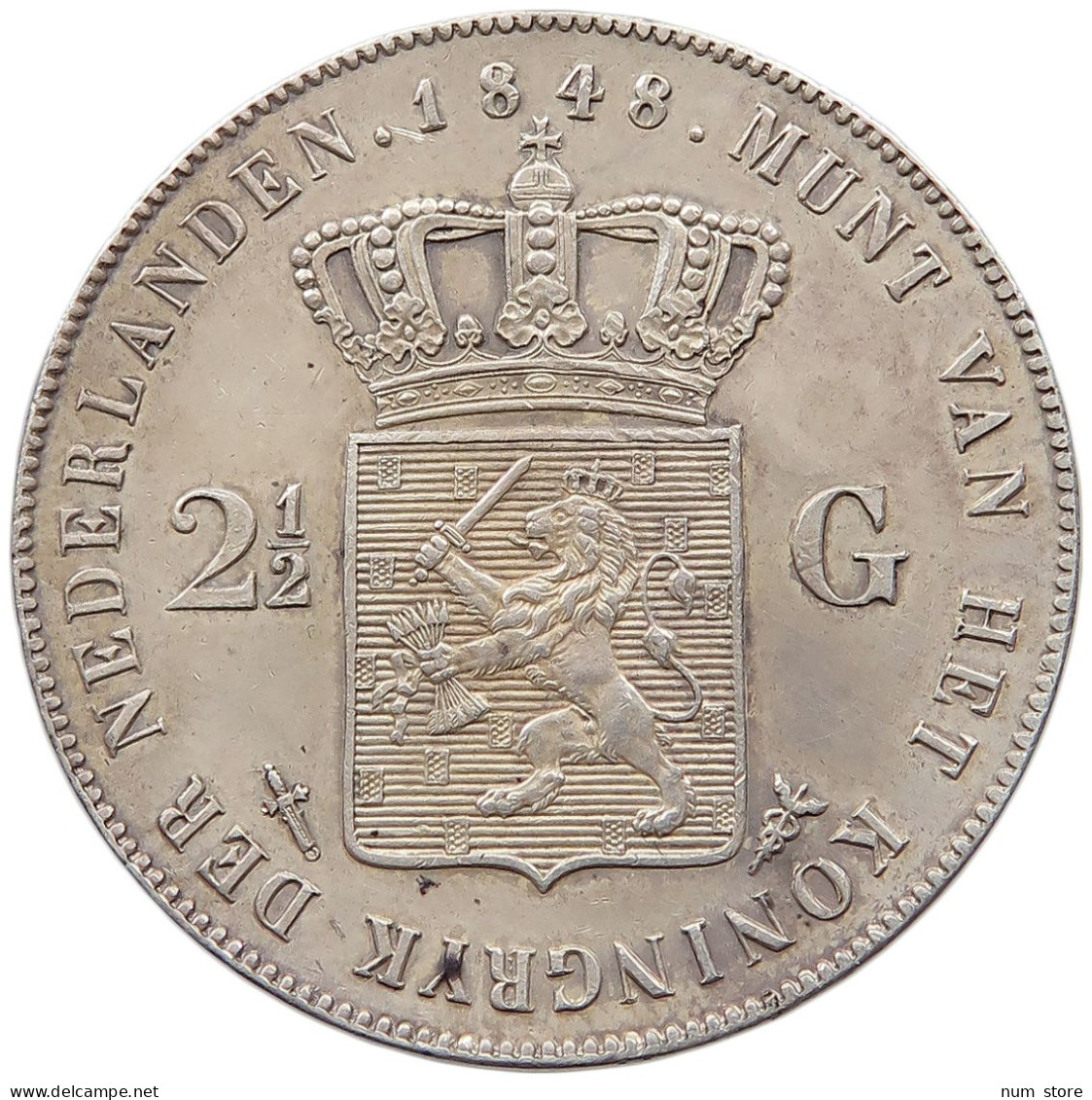 NETHERLANDS 2 1/2 GULDEN 1848 WILLEM II. 1840-1849 #t093 0247 - 1840-1849 : Willem II