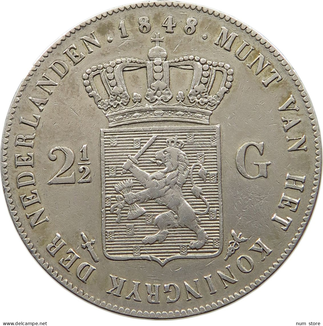 NETHERLANDS 2 1/2 GULDEN 1848 WILLEM II. 1840-1849 #t090 0009 - 1840-1849: Willem II
