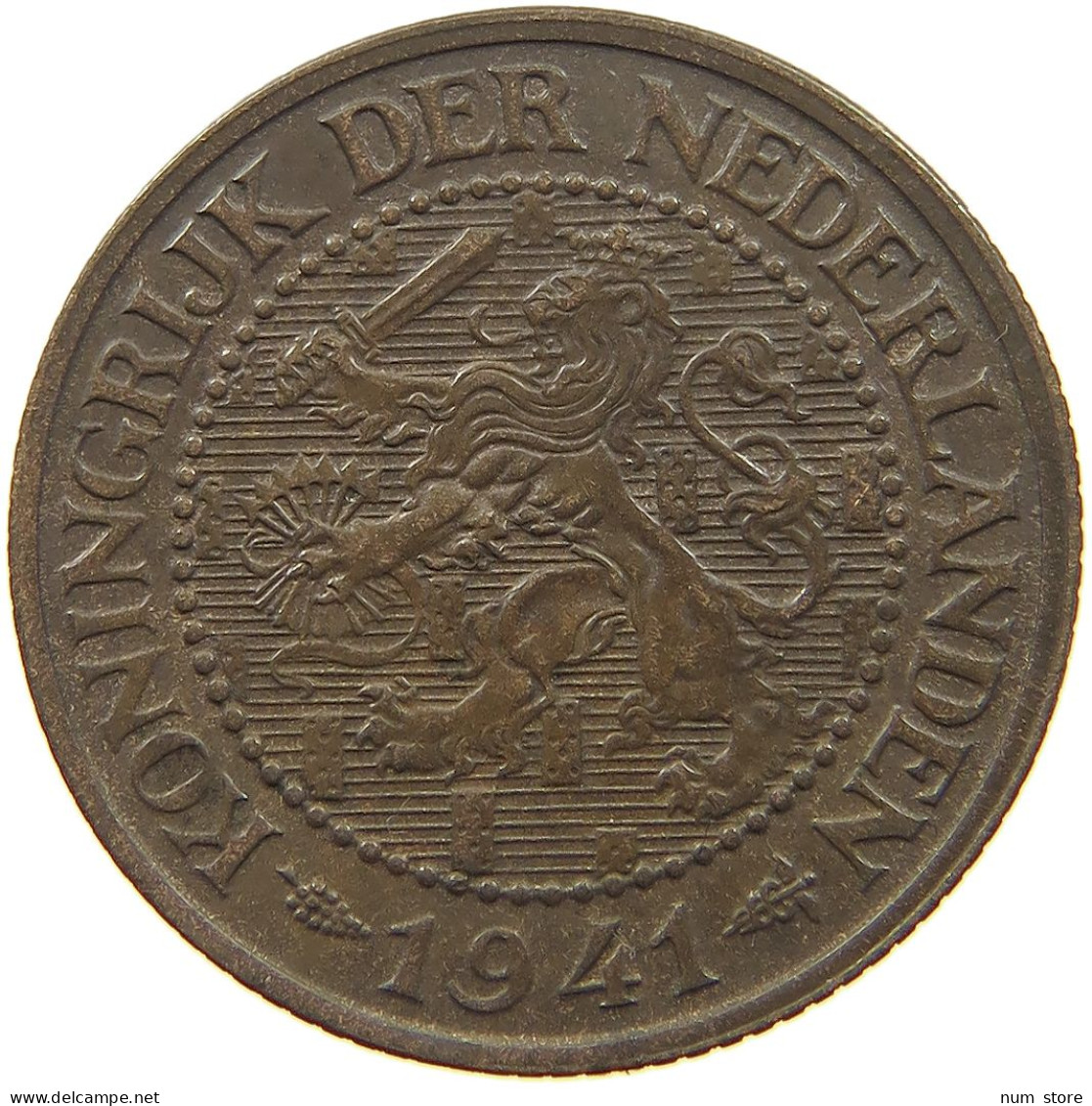 NETHERLANDS 2 1/2 CENTS 1941 Wilhelmina 1890-1948 #c080 0519 - 2.5 Centavos