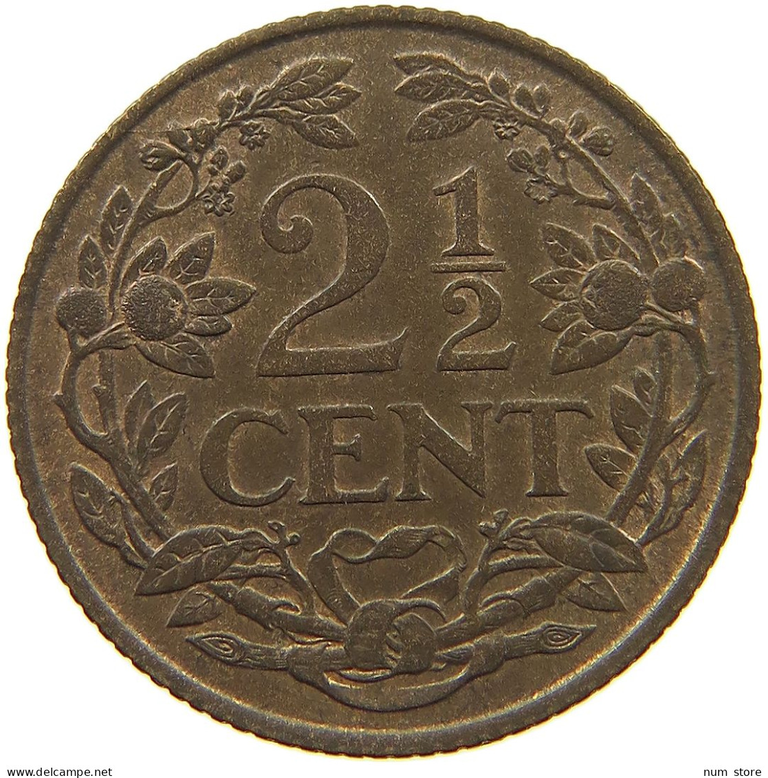 NETHERLANDS 2 1/2 CENTS 1941 Wilhelmina 1890-1948 #a085 0113 - 2.5 Centavos