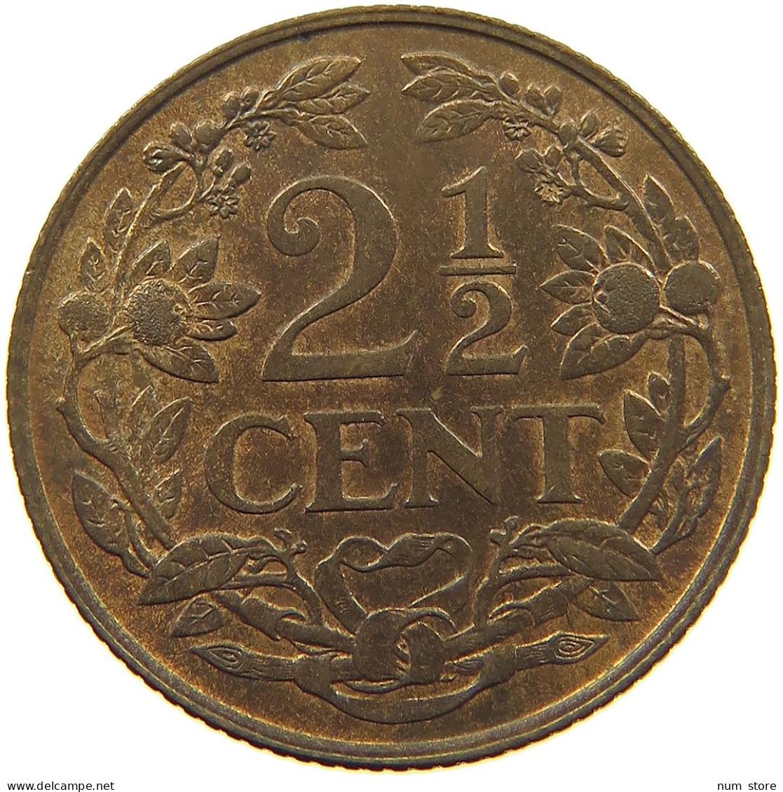 NETHERLANDS 2 1/2 CENTS 1941 Wilhelmina 1890-1948 #c010 0049 - 2.5 Centavos