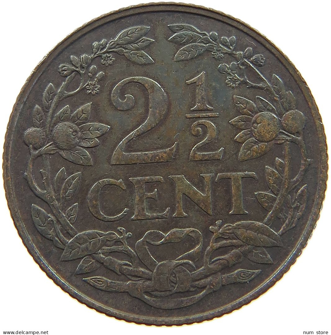 NETHERLANDS 2 1/2 CENTS 1929 Wilhelmina 1890-1948 #c080 0499 - 2.5 Centavos