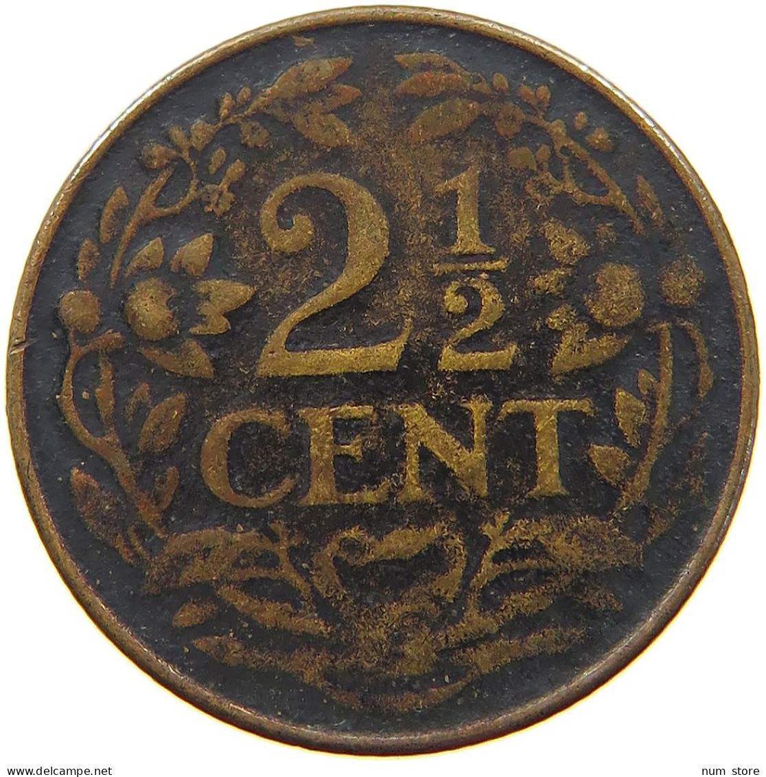 NETHERLANDS 2 1/2 CENTS 1929 Wilhelmina 1890-1948 WEAK STRUCK #a011 0061 - 2.5 Cent