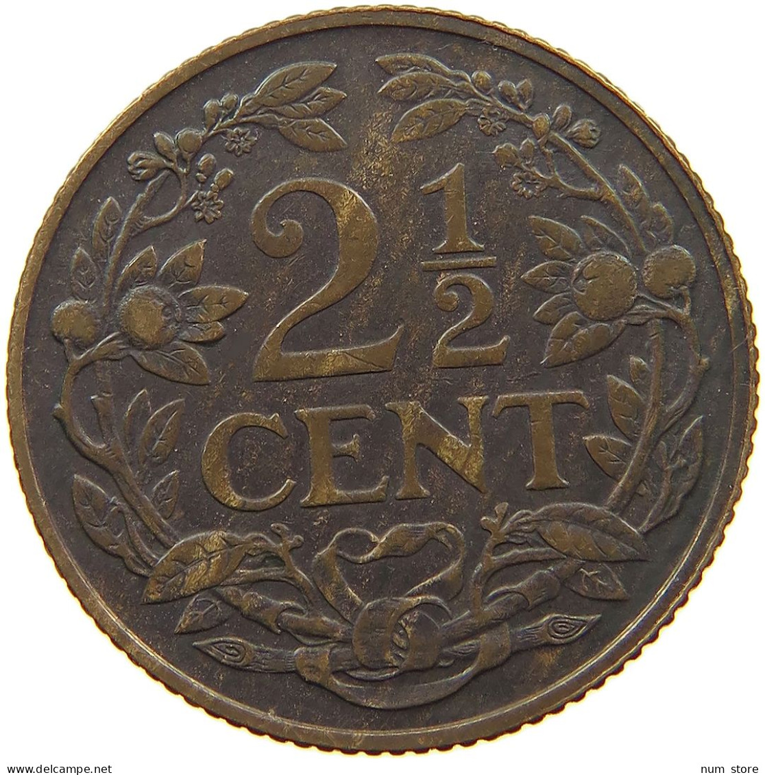 NETHERLANDS 2 1/2 CENTS 1916 Wilhelmina 1890-1948 #s077 0569 - 2.5 Centavos