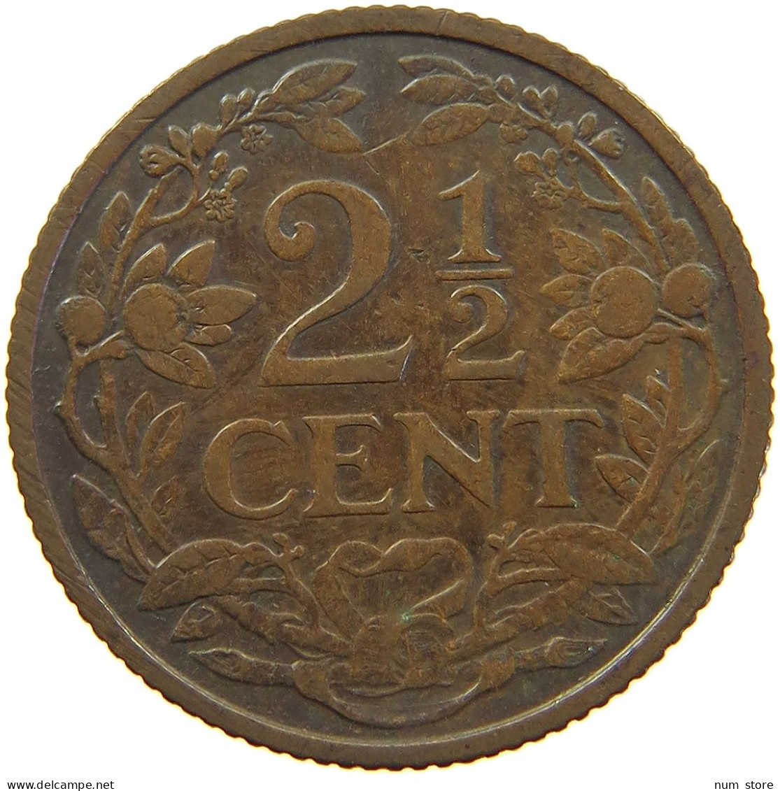 NETHERLANDS 2 1/2 CENTS 1912 Wilhelmina 1890-1948 #s013 0001 - 2.5 Centavos