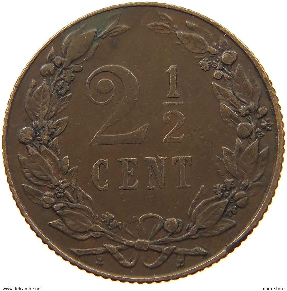 NETHERLANDS 2 1/2 CENTS 1906 Wilhelmina 1890-1948 #s077 0613 - 2.5 Centavos