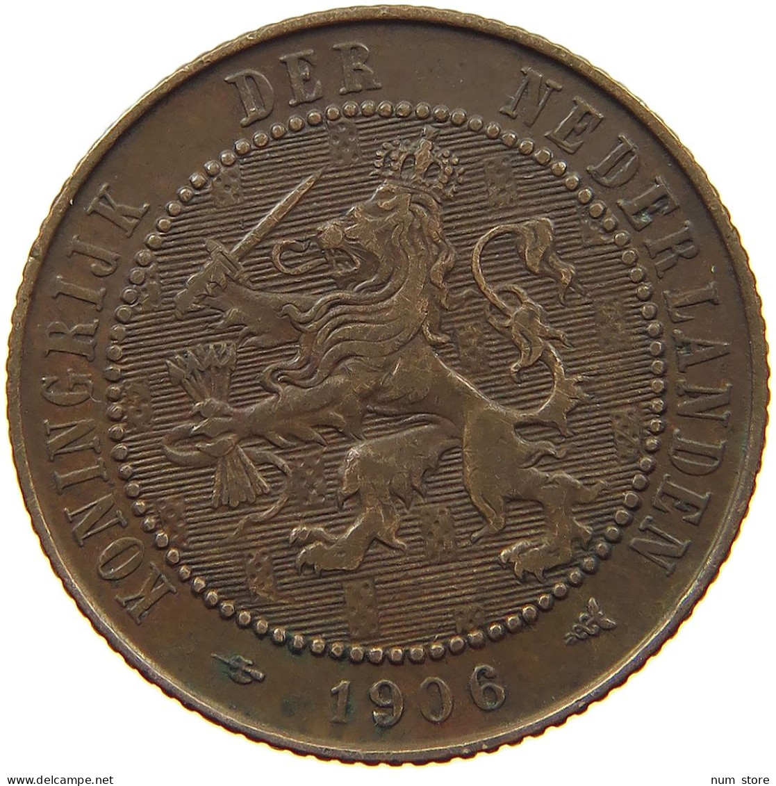 NETHERLANDS 2 1/2 CENTS 1906 Wilhelmina 1890-1948 #s077 0613 - 2.5 Centavos