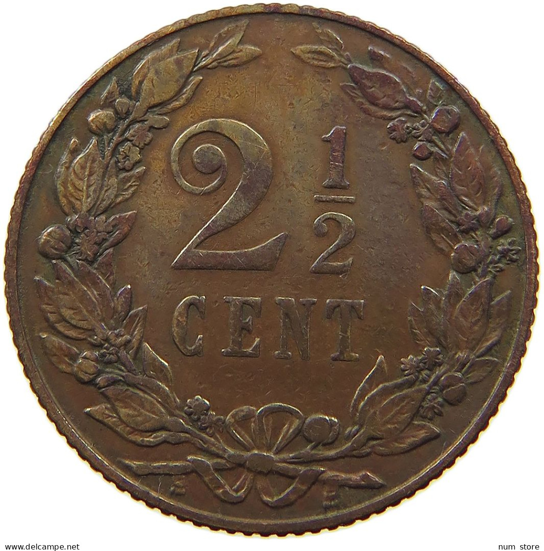 NETHERLANDS 2 1/2 CENTS 1904 Wilhelmina 1890-1948 #s050 0367 - 2.5 Centavos