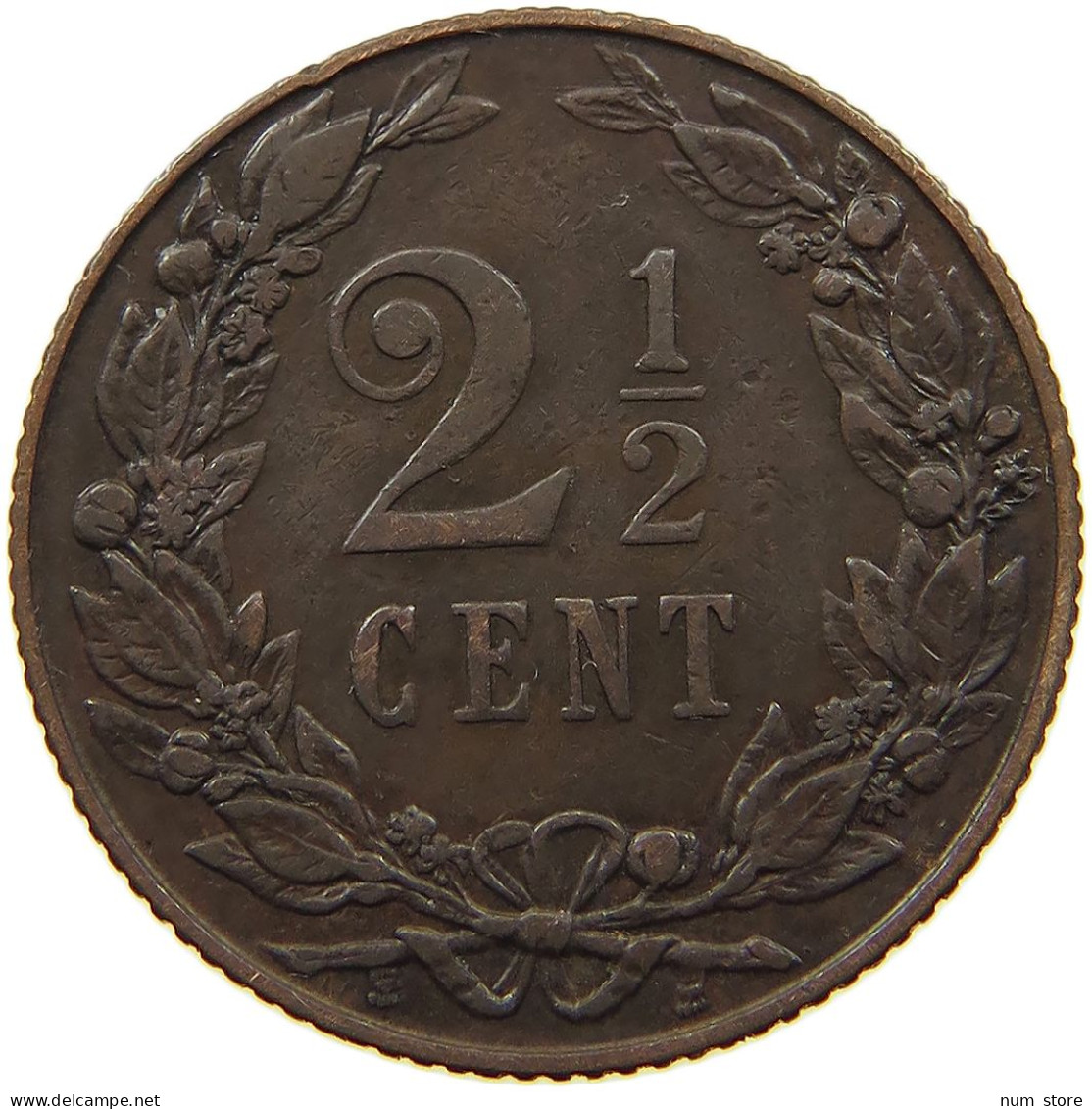 NETHERLANDS 2 1/2 CENTS 1904 Wilhelmina 1890-1948 #s050 0369 - 2.5 Centavos