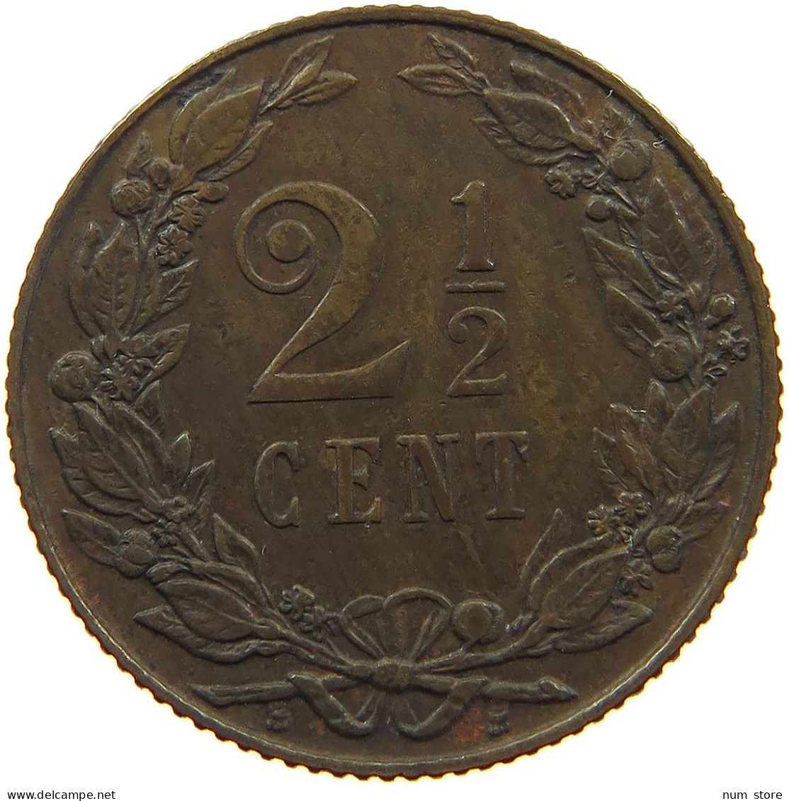 NETHERLANDS 2 1/2 CENTS 1906 Wilhelmina 1890-1948 #a085 0123 - 2.5 Centavos