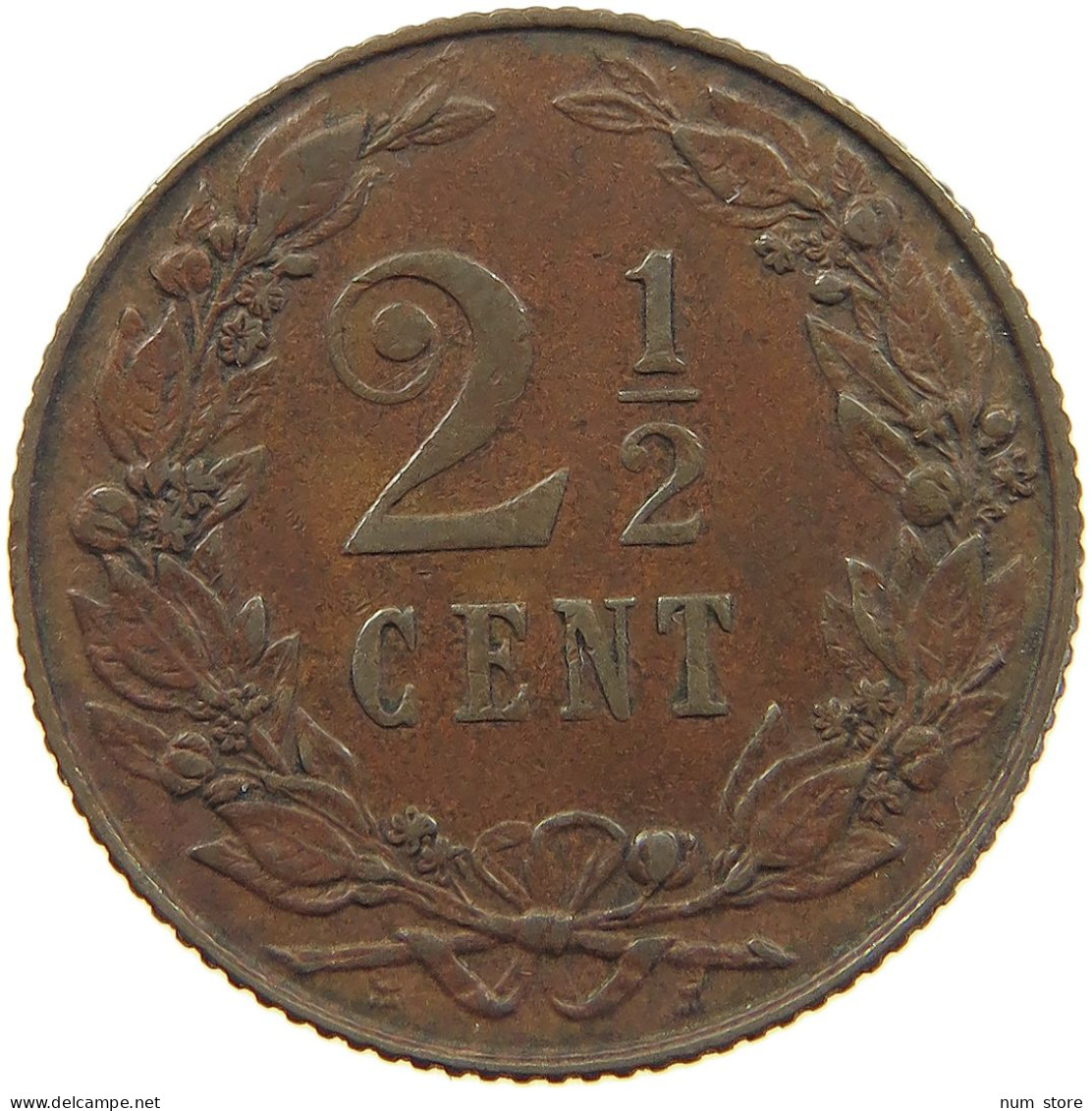 NETHERLANDS 2 1/2 CENTS 1904 Wilhelmina 1890-1948 #c080 0503 - 2.5 Centavos