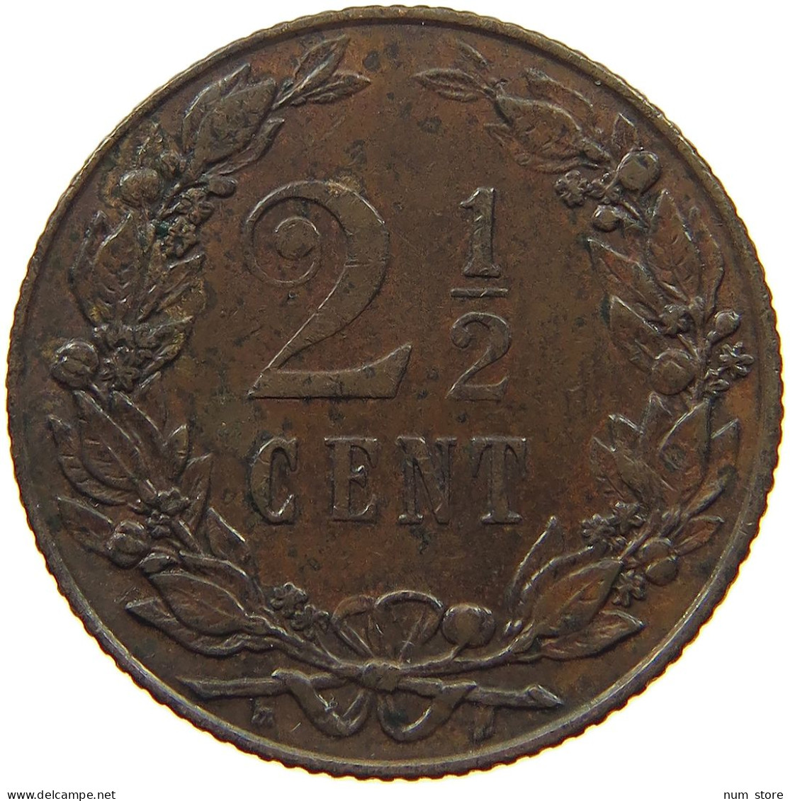 NETHERLANDS 2 1/2 CENTS 1903 Wilhelmina 1890-1948 #s077 0607 - 2.5 Centavos