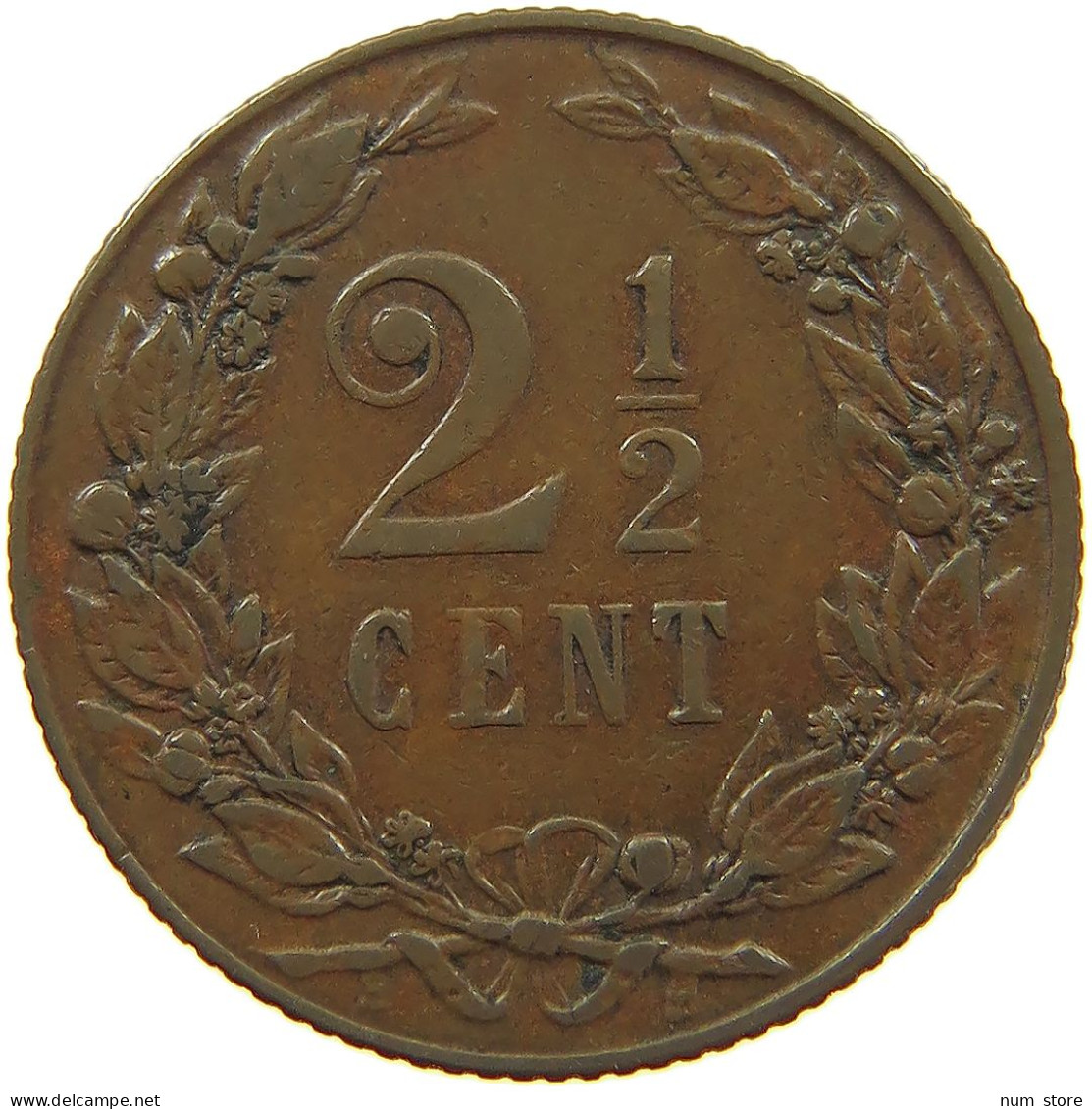 NETHERLANDS 2 1/2 CENTS 1903 Wilhelmina 1890-1948 #s076 0231 - 2.5 Centavos
