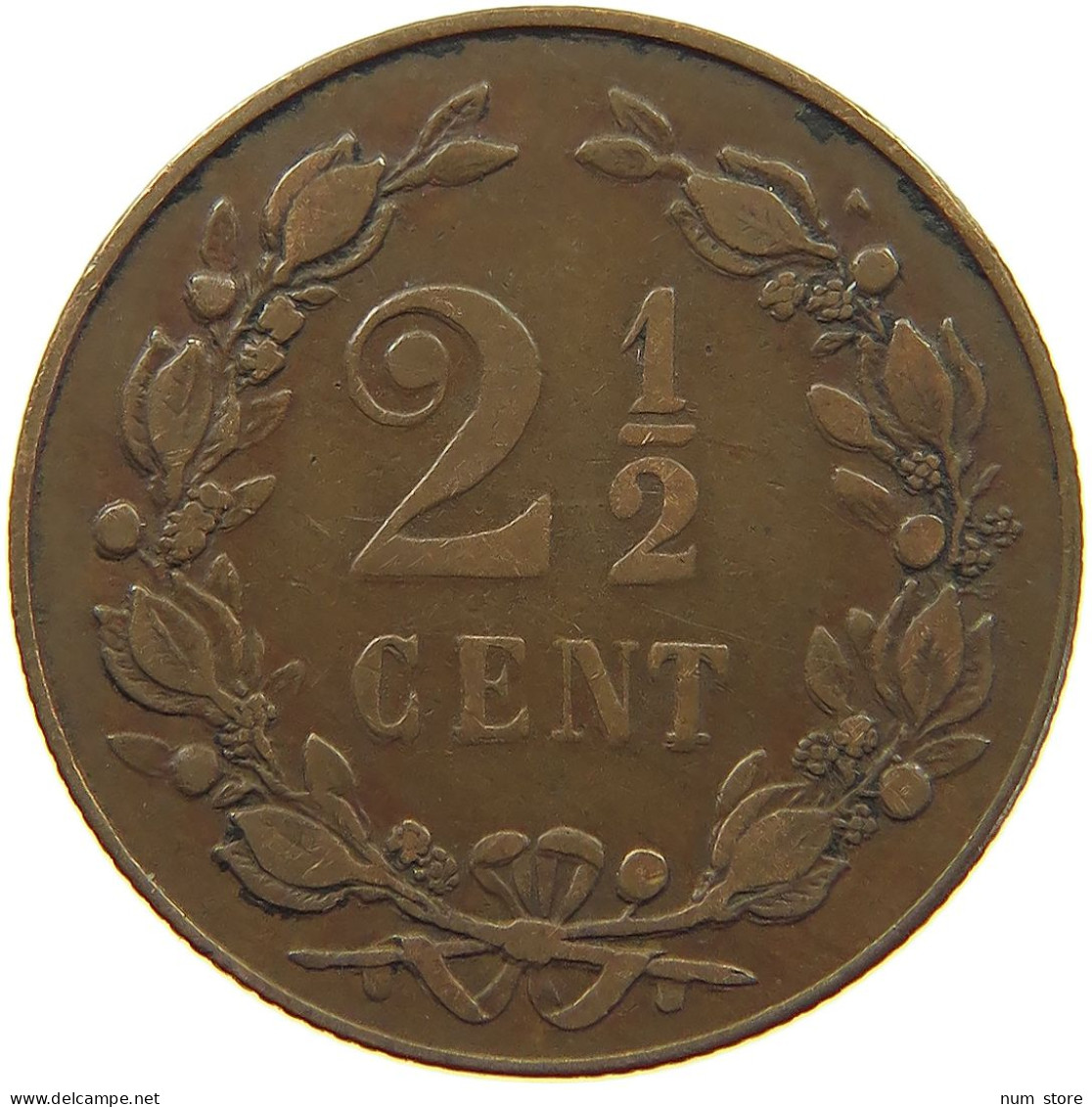 NETHERLANDS 2 1/2 CENTS 1898 Wilhelmina 1890-1948 #s077 0567 - 2.5 Centavos