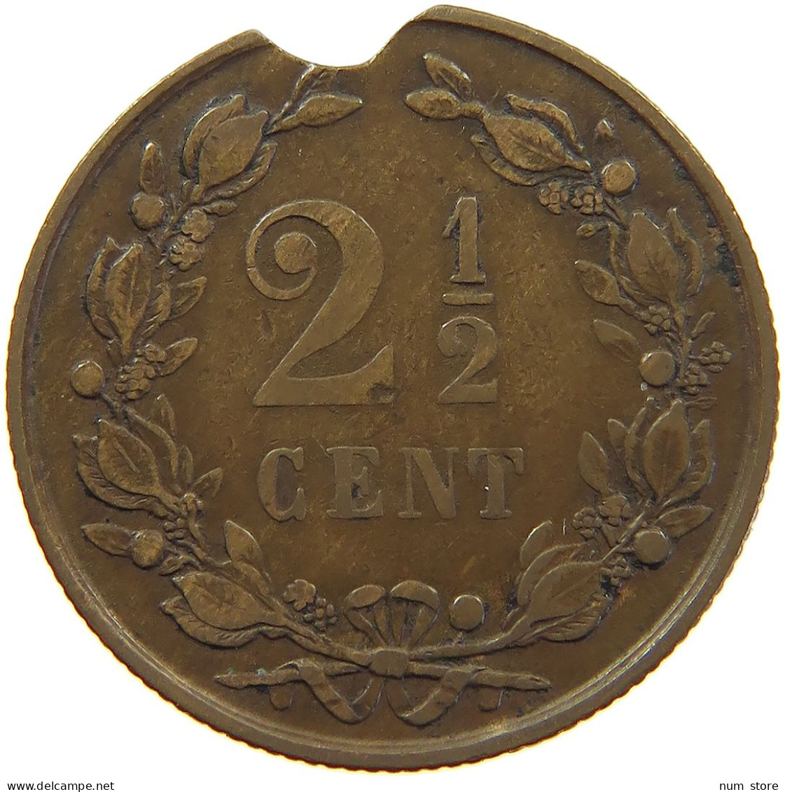 NETHERLANDS 2 1/2 CENTS 1891 Wilhelmina 1890-1948 #c063 0567 - 2.5 Centavos