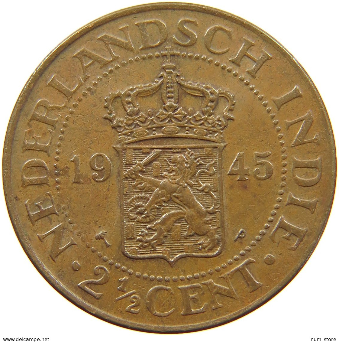 NETHERLANDS 2 1/2 CENT 1945 P Wilhelmina 1890-1948 #t158 0645 - 2.5 Centavos