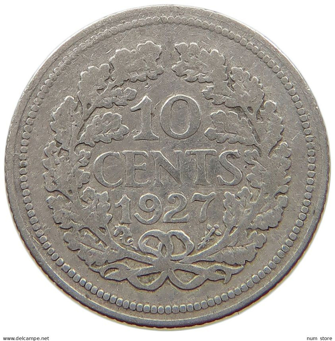 NETHERLANDS 10 CENTS 1927 Wilhelmina 1890-1948 #s074 0287 - 10 Cent