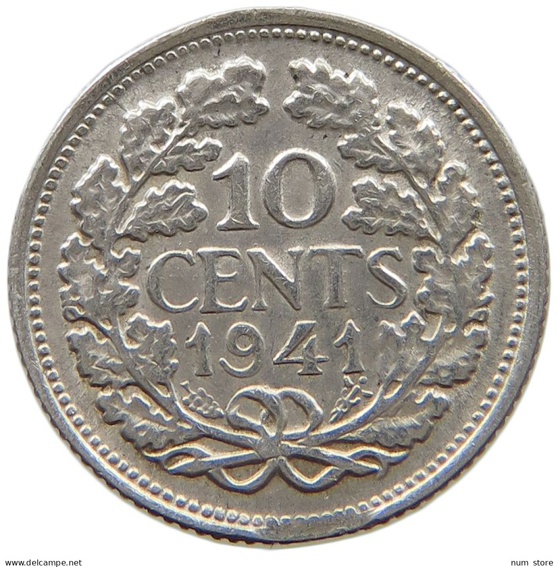 NETHERLANDS 10 CENTS 1941 Wilhelmina 1890-1948 #a081 0909 - 10 Cent