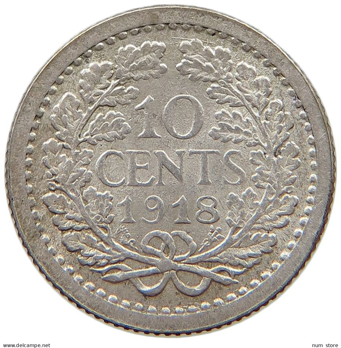 NETHERLANDS 10 CENTS 1918 Wilhelmina 1890-1948 #s060 0409 - 10 Cent