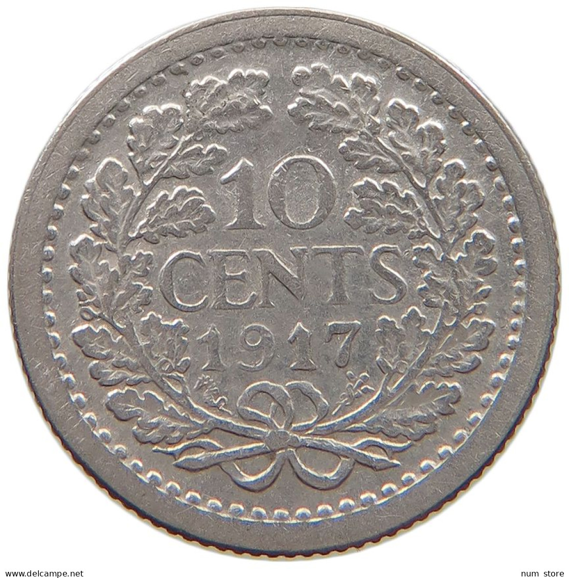 NETHERLANDS 10 CENTS 1917 Wilhelmina 1890-1948 #c040 0665 - 10 Cent
