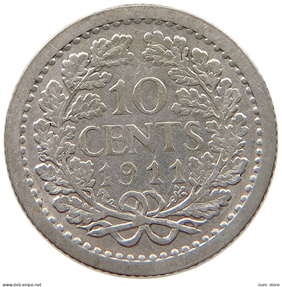 NETHERLANDS 10 CENTS 1911 Wilhelmina 1890-1948 #s074 0291 - 10 Centavos