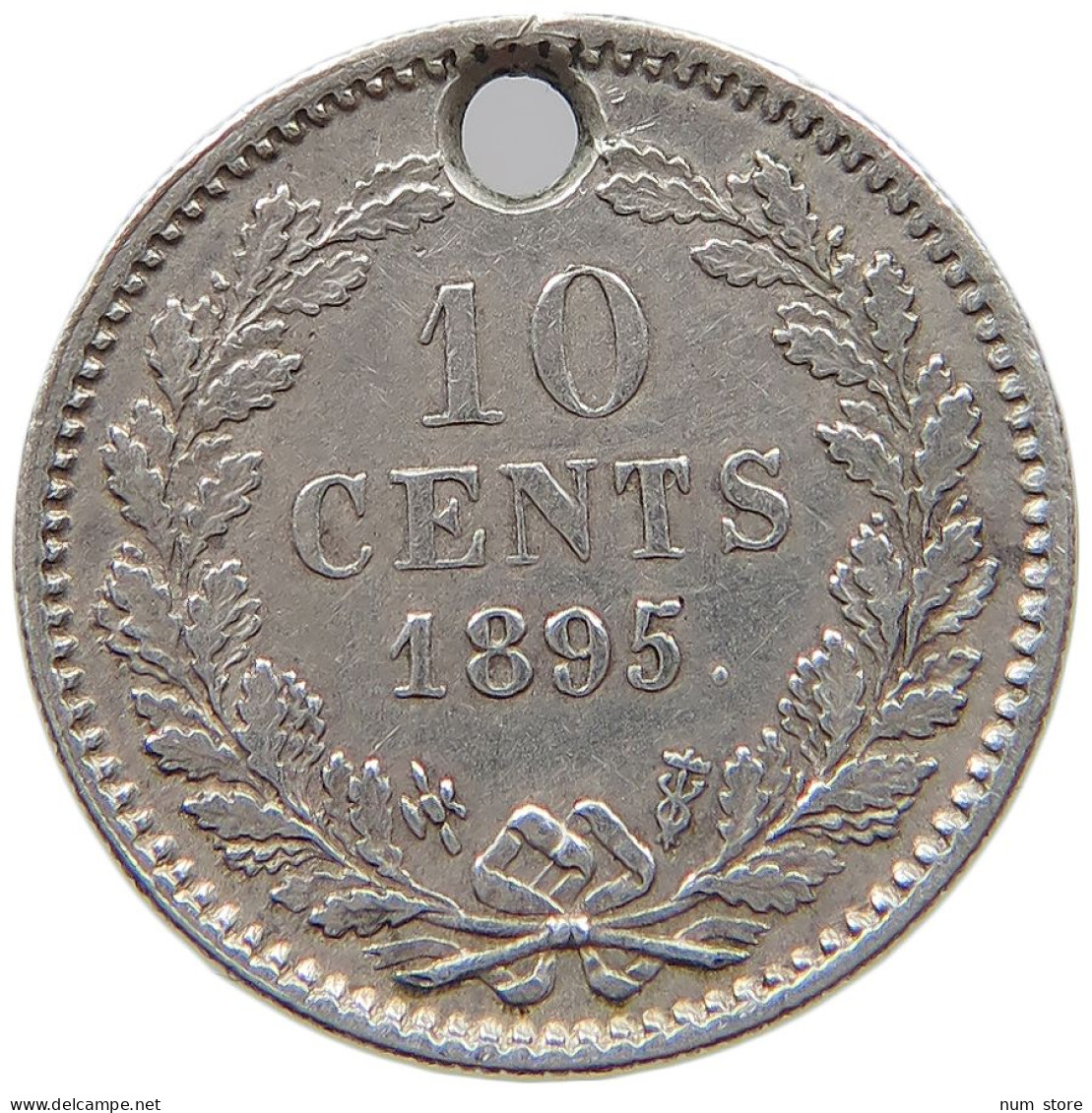 NETHERLANDS 10 CENTS 1895 Wilhelmina 1890-1948 VERY RARE #s045 0457 - 10 Centavos