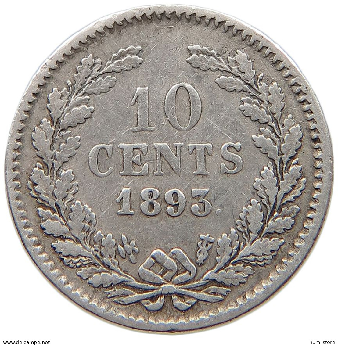 NETHERLANDS 10 CENTS 1893 Wilhelmina 1890-1948 #s049 0799 - 10 Cent
