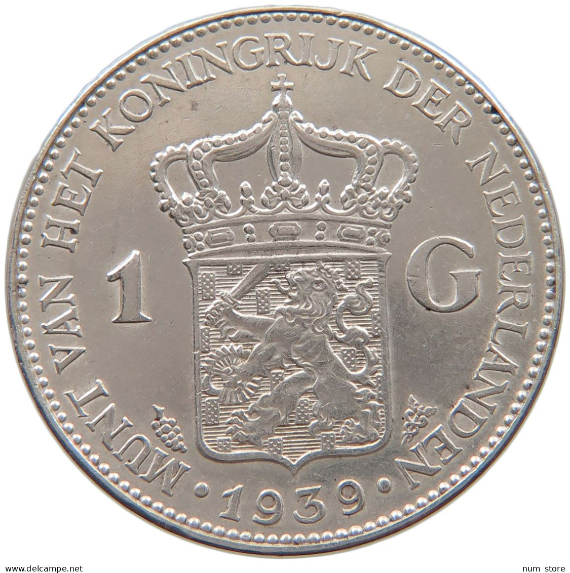 NETHERLANDS GULDEN 1939 Wilhelmina 1890-1948 #t158 0309 - 1 Gulden