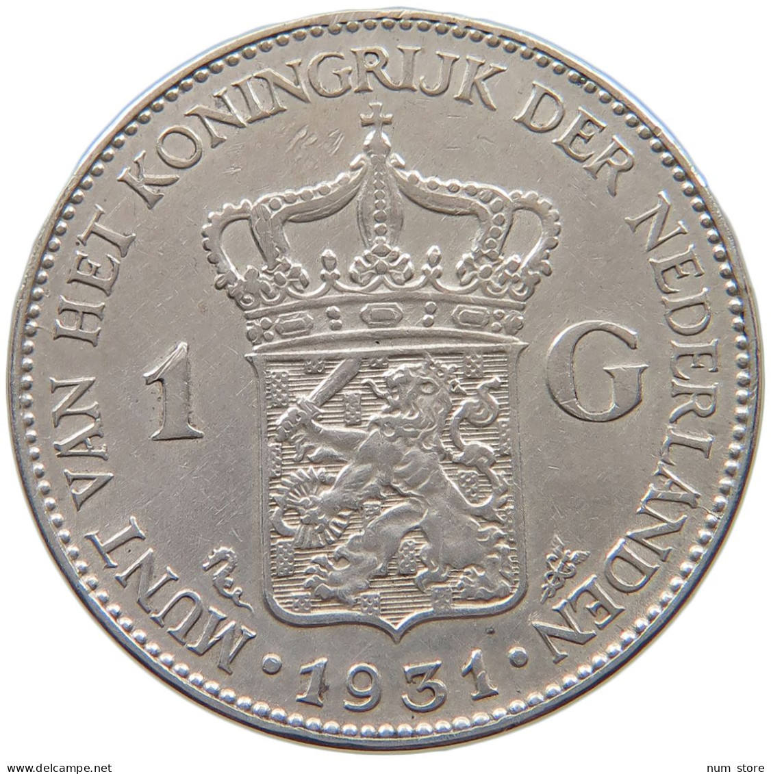 NETHERLANDS GULDEN 1931 Wilhelmina 1890-1948 #t158 0307 - 1 Gulden