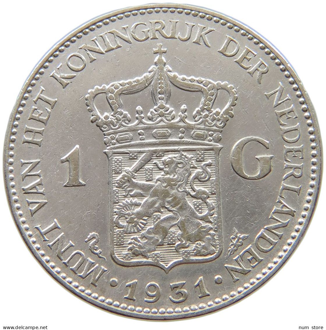 NETHERLANDS GULDEN 1931 Wilhelmina 1890-1948 #t148 0105 - 1 Gulden